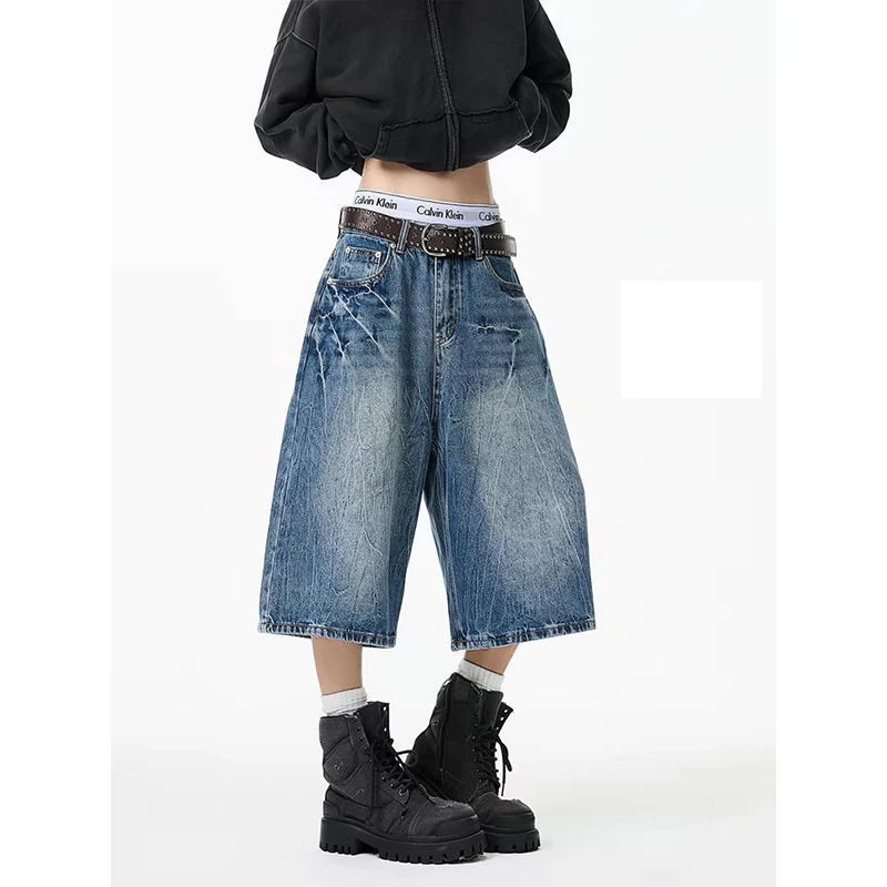 American Washed Lightning Pattern Jeans Men's Summer New Trend Brand Seven-Foot Loose Design Sense Pants