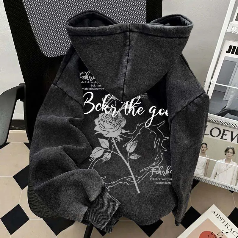 

Худи оверсайз 300 Pou American Rose Washed Distressed, новая осенне-зимняя коллекция, парная верхняя одежда, хлопковый свитшот