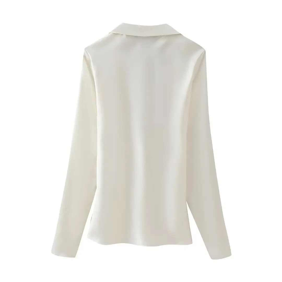 JNLEAOG Dames Casual Zijde Satijn Feel irt met Knoop Street Sle Loose Fit Lang Sve Polyester Vezelbestendig...