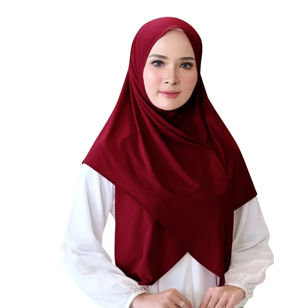 Malay Pullover Turban Solid Color One Piece Amira Scarf Lace Women Hijab Single Layer Ruffled Bandanas Shawl Middle Eastern Hat