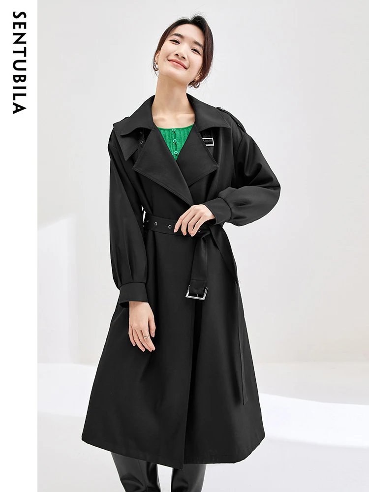 

SENTUBILA Woman Trench Long Coats Autumn Fashion Loose Notched Collar Belted New Outerwear Windbreaker Jacket Women W33F52233