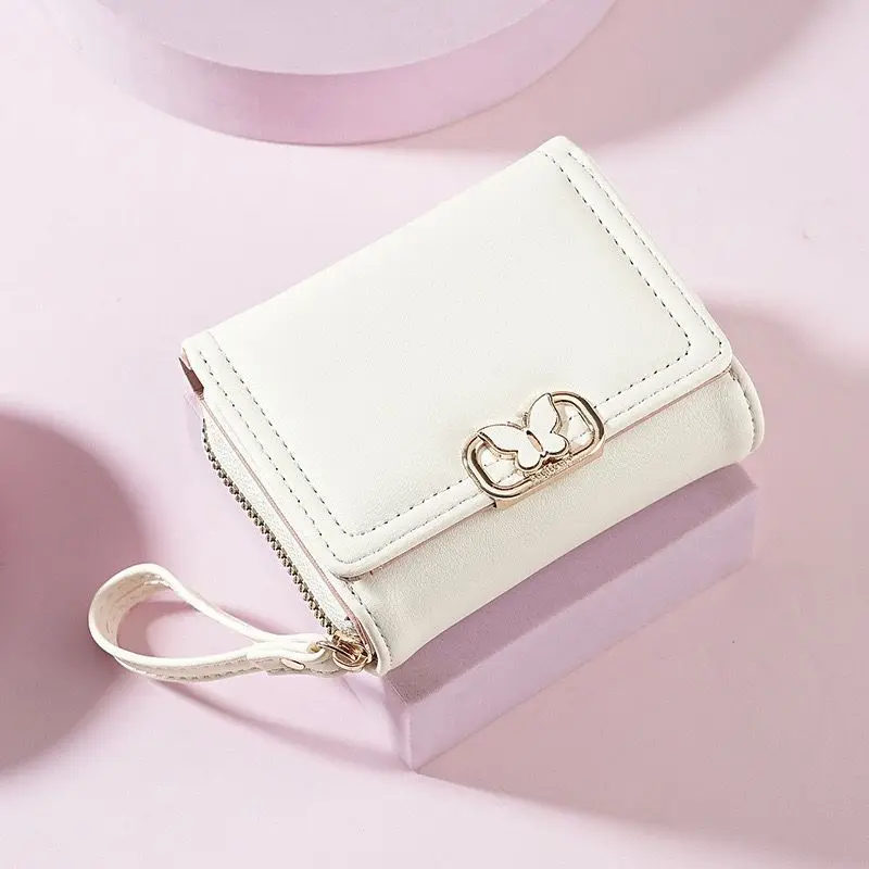 New Women's Leather Wallet Small Fresh Bow Korean Version Folding Short Change Bag Multiple Card Slots Cute Wallet