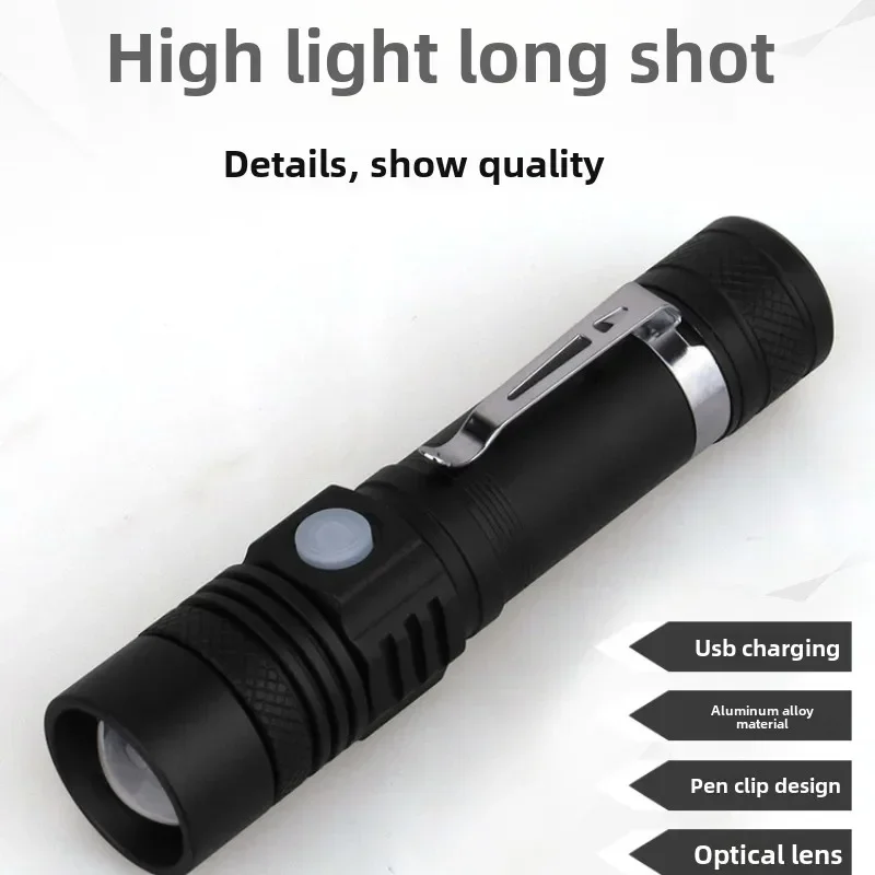 Outdoor Camping LED Flashlight T6 USB Rechargeable Flashlight Telescopic Zoom Aluminum Alloy Strong Light Flashlight