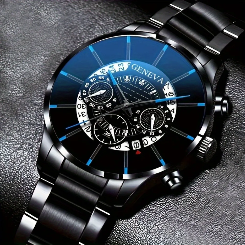 3 Piece  Men's Watch Set Fashionable Men's Business Quartz Alloy Classic Watch and Bracelet Pendant Is The Ideal Gift for Men