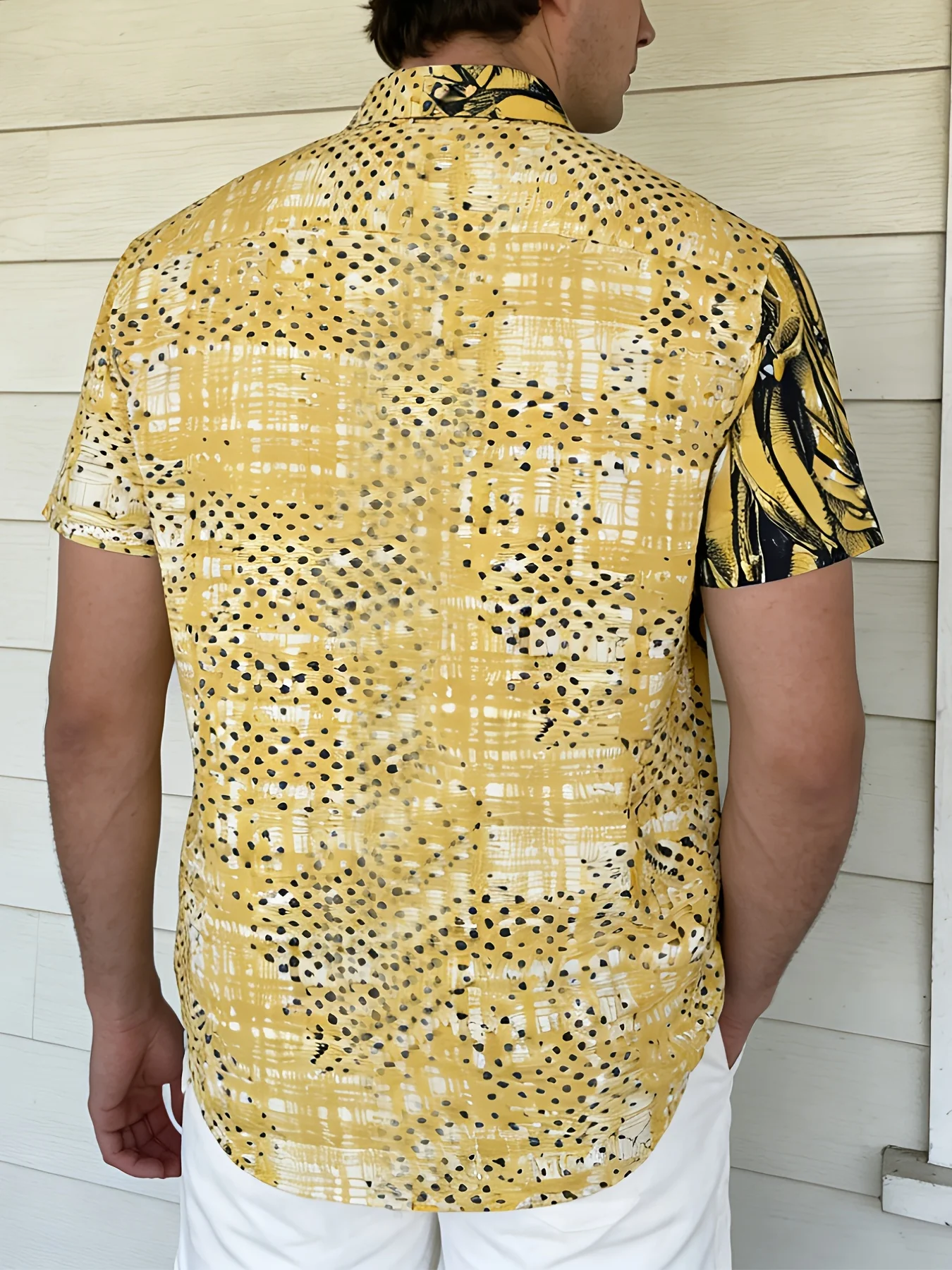 Half Banana Sketch Dot Grid Mixed Pattern Full Print Lightweight Men Hawaiian Holiday Shirts Mens Casual Wear