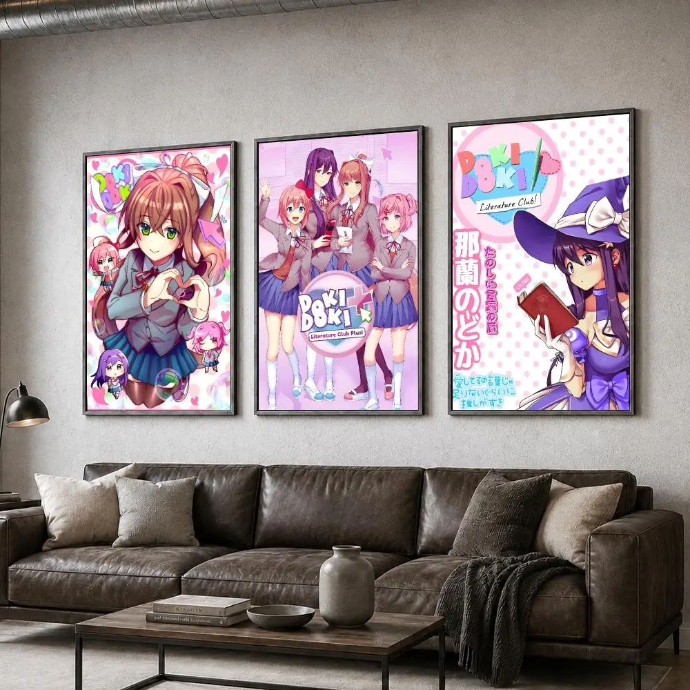 Game Doki Literature Club Horror Visual Novel Poster  PP Self Adhesive Home Garage Dorm Bar Wall Decor Aesthetic Retro Gift