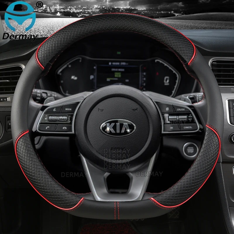 PU Leather DERMAY Car Steering Wheel Cover for Kia Ceed Sportage Picanto Cerato Seltos Soul Rio 3 4 5 Auto Accessories