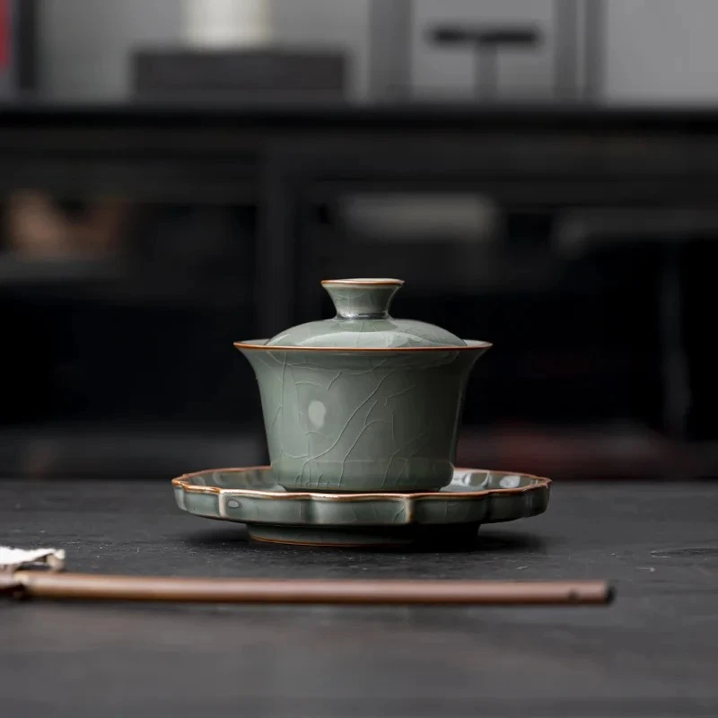 

Керамические чашки для чая Sancai Gaiwan ручной работы с кракле и глазурью, китайская чайная чаша, набор чайной посуды, чашка для домашнего декора, чайная варенька Gongfu