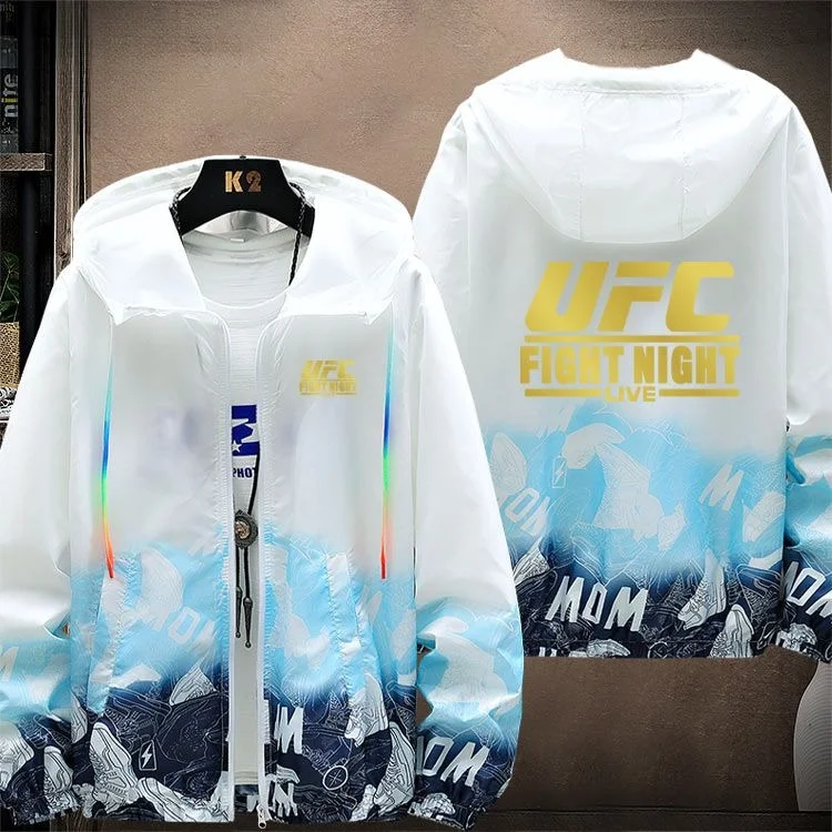 UFC Martial Arts Combat Boxing Casual Sports Training Men Youth Hooded Sun Protection Lightweight Jacket Outerwear