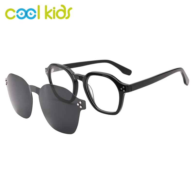 COOLKIDS Unisex Polarized Sunglasses Magnetic Clip  Acetate Geometric Sun Glasses Layer Man Goggles Sunglasses WD1333S