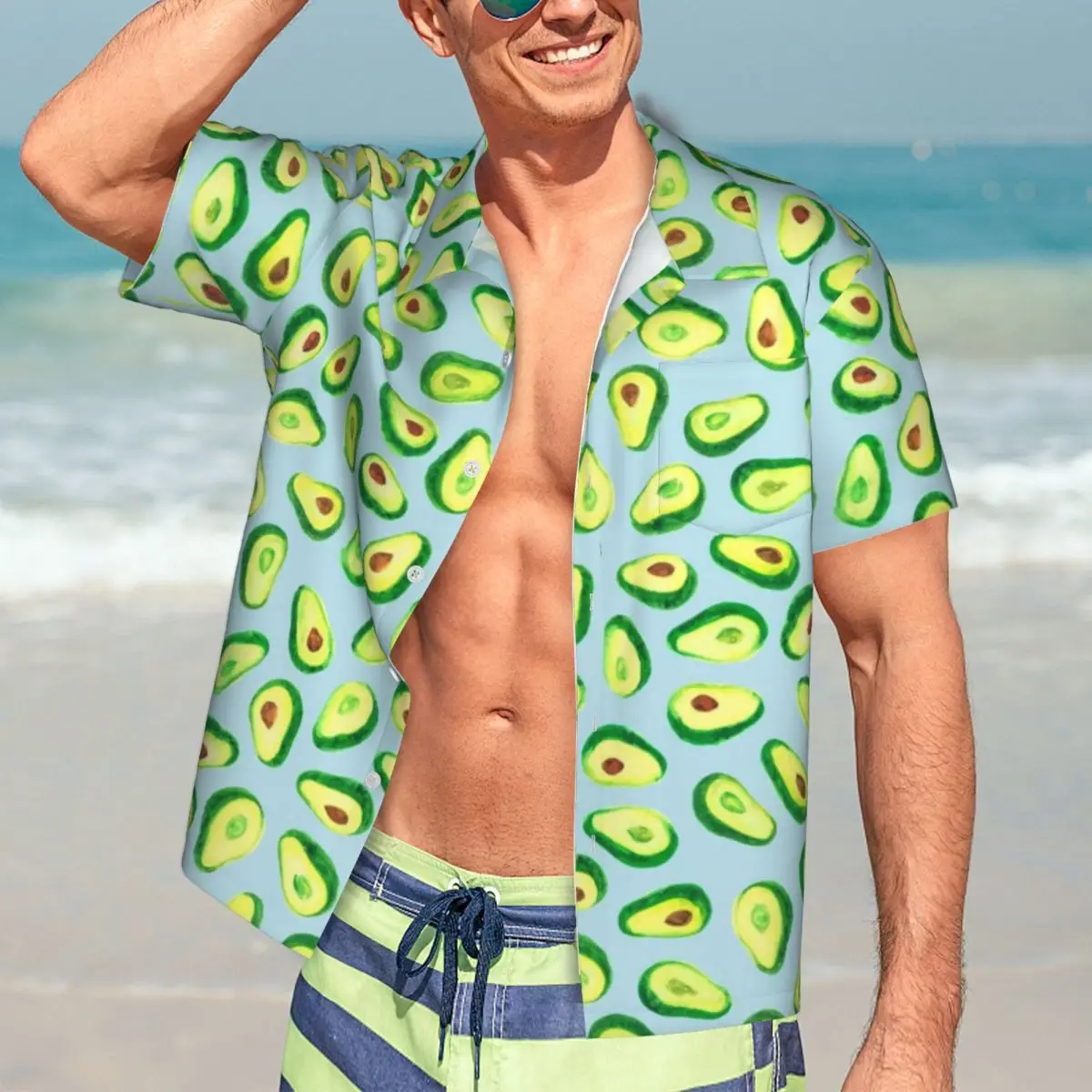 

Avocado Love Hawaiian Shirt Male Beach Fruit Print Casual Shirts Short-Sleeved Street Style Graphic Cool Oversized Blouses