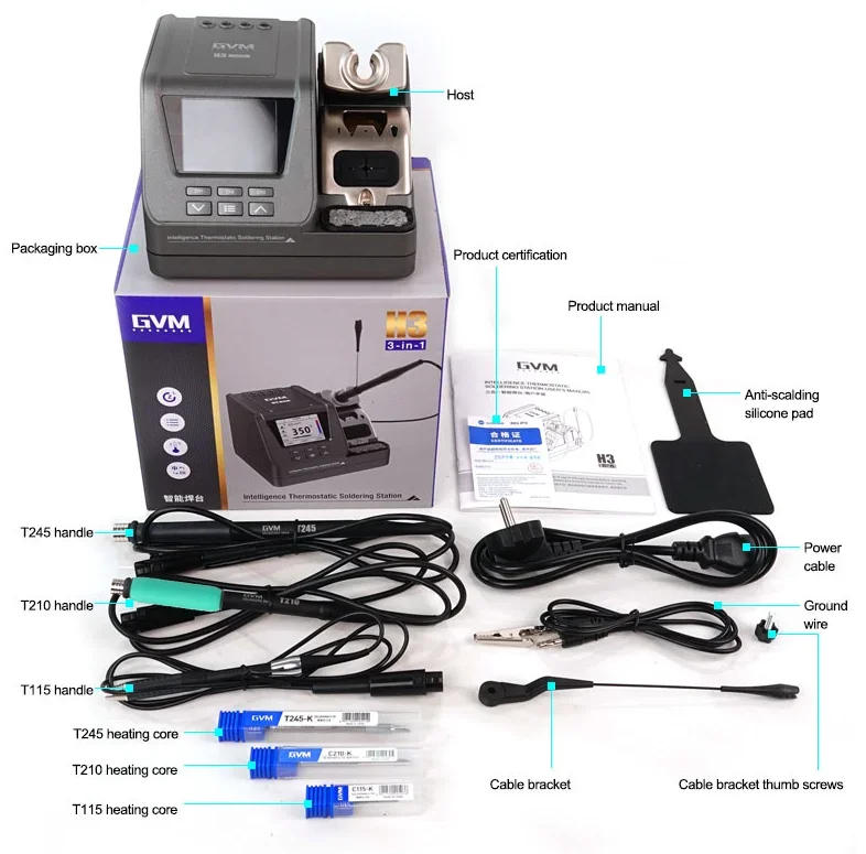 GVM H3 3 in1 Smart Soldering Station Compatible Soldering Iron Tip T210/T245/T115 Handle  Welding Rework Station