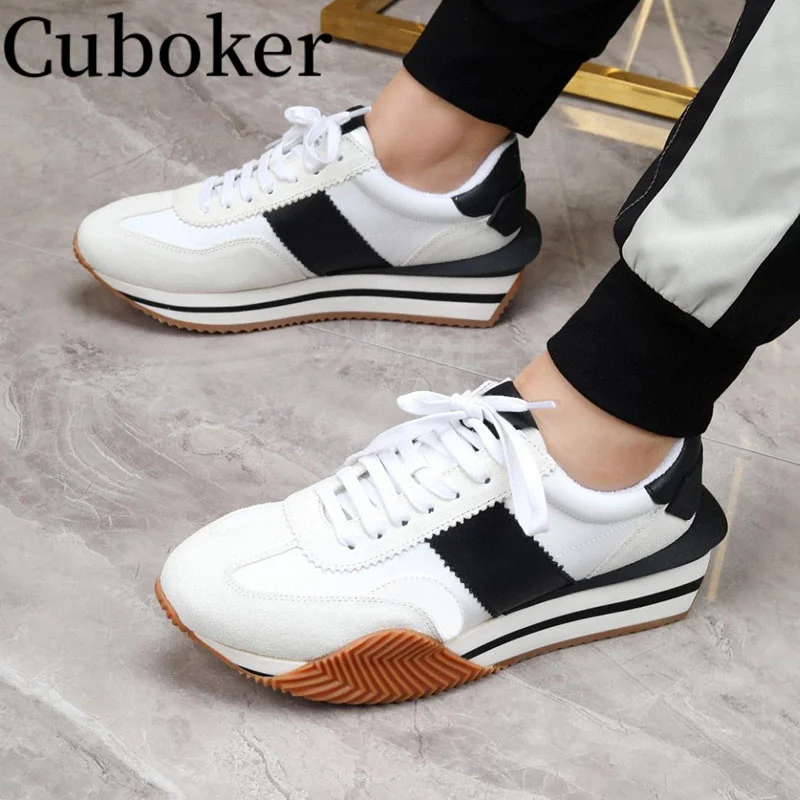 Designer Brand 2024 Spring Color block Women\'s sneakers Round Toe Thick Platform Lace up Men\'s Trainers Causal Men Shoes