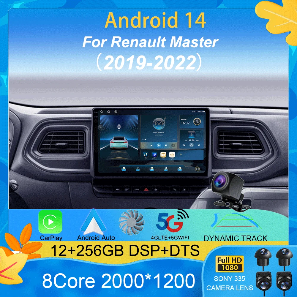 Car Radio Android 15 Carplay Auto For Renault Master 2019 2020 2021 2022 Navigation DVD Video Player 2 Din Stereo 360 Camera DSP