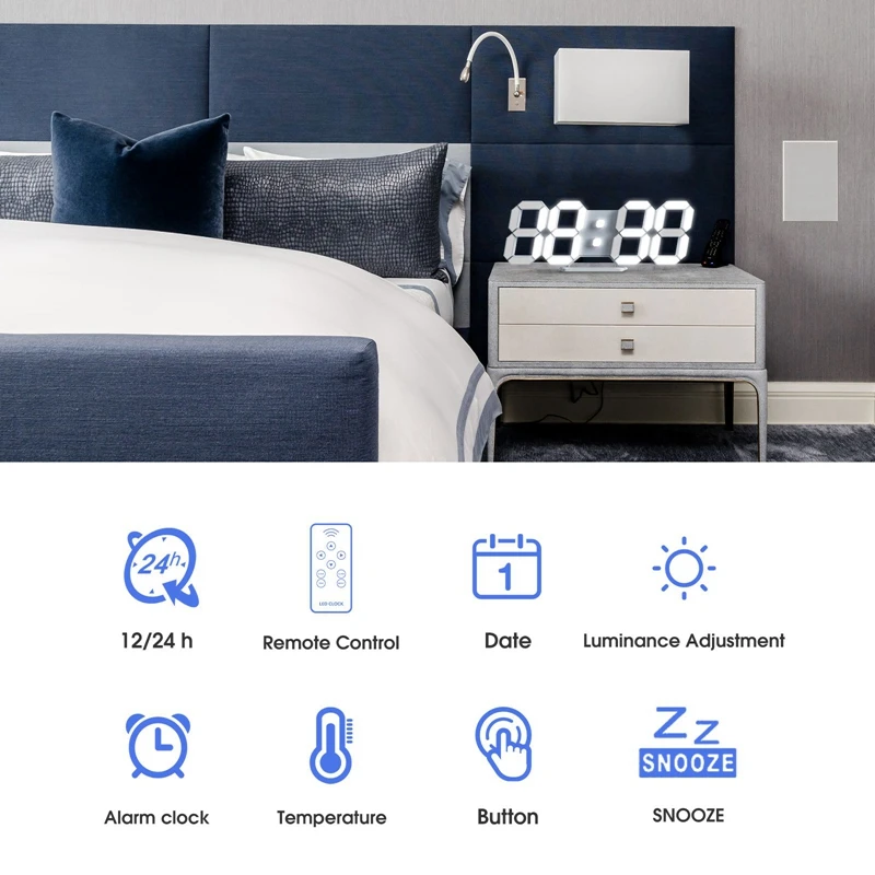 3D LED Wall Clock 15-Inch Remote Control Digital Timing Night Light Clock, For Office, Home,12/24 Hours