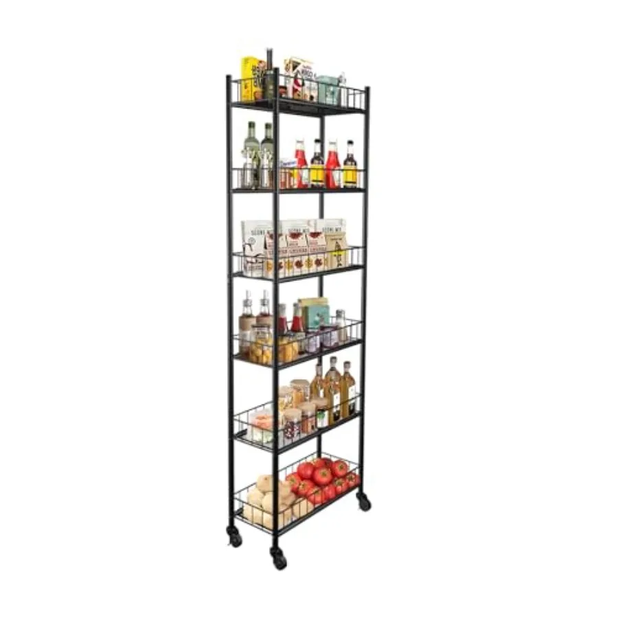 

Узкая 6-ярусная тележка для хранения, универсальная тележка для кухни, прачечной, столовой, гостиной, домашнего офиса