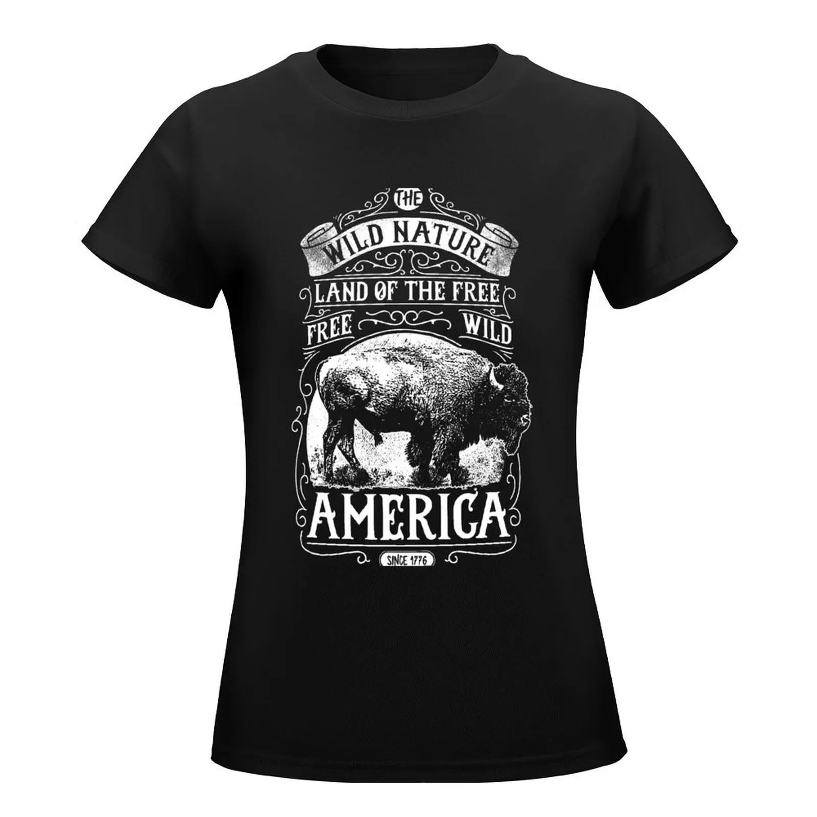 US Bison T-Shirt animal print shirt for girls aesthetic clothes Blouse graphic t-shirts for Women