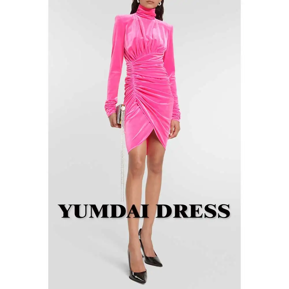 

YUMDAI Sweet Pink Velvet Evening Dress 2023 Saudi Arabia Long Sleeve Bag Hip Wedding Ball Dress Formal Mom Gown Guest Dress