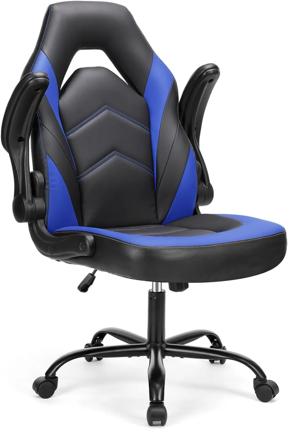 Silla de escritorio para juegos de ordenador, asiento ergonómico de oficina, ejecutiva, giratoria, ajustable, de cuero PU, con reposabrazos abatible