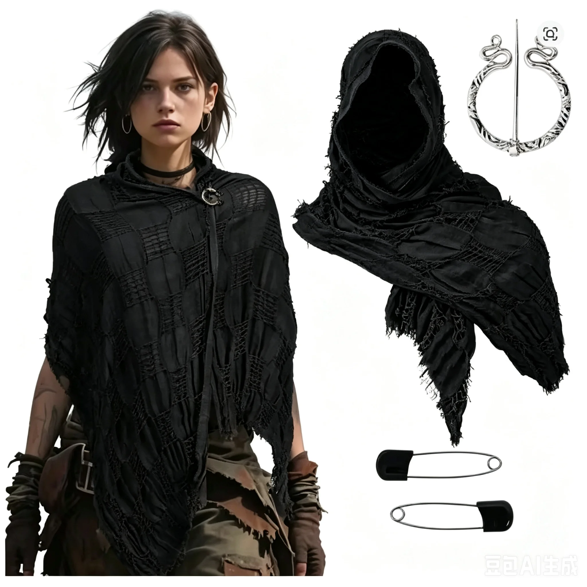 Women'S Viking Accessories - Manteau médiéval tendance avec broche viking,
