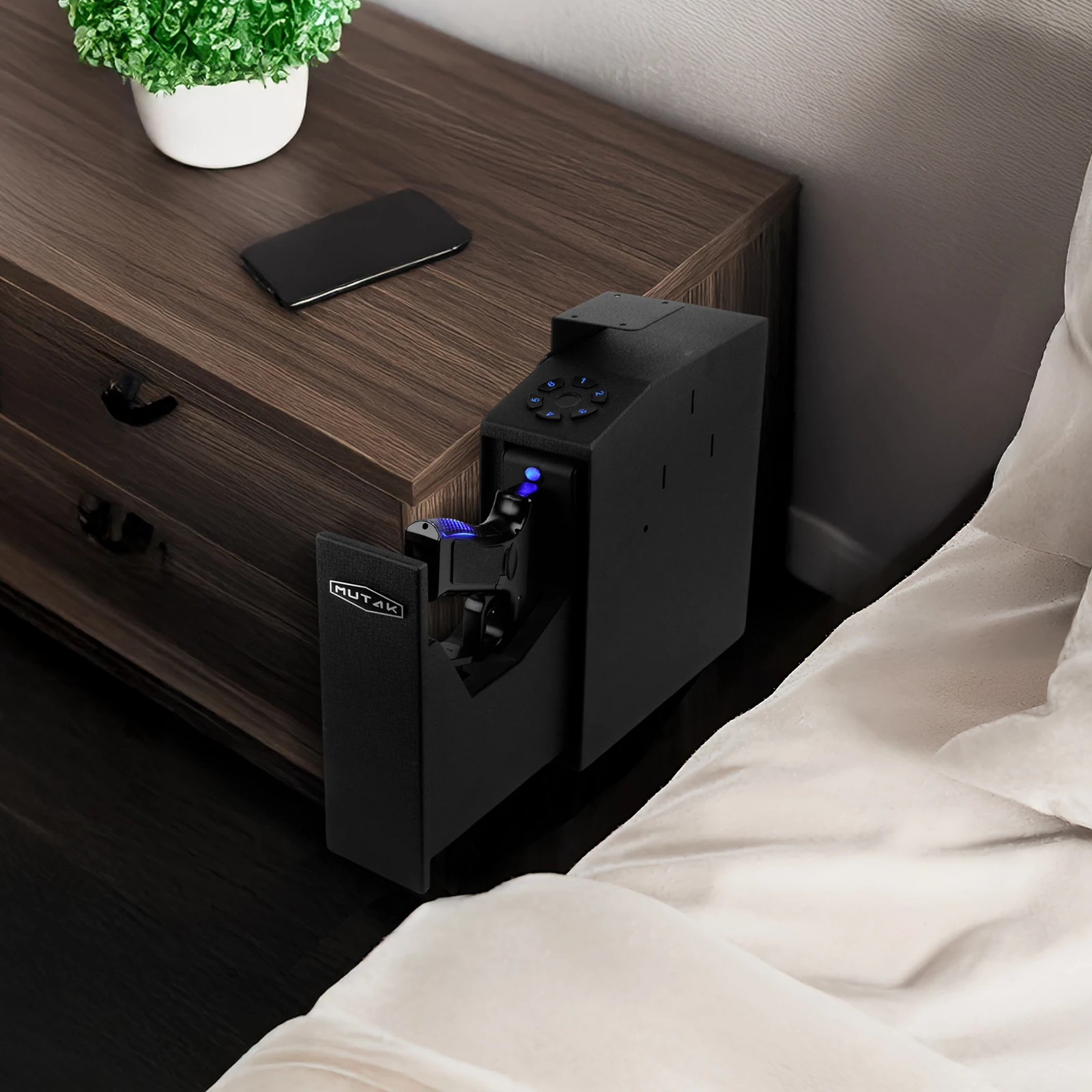 ปืนปลอดภัยสําหรับปืนพก,Biometric Slider ข้างเตียงปืนพกปลอดภัย, ปืนพกล็อคสําหรับ Nightstand โต๊ะลายนิ้วมือ 6 หลักรหัส