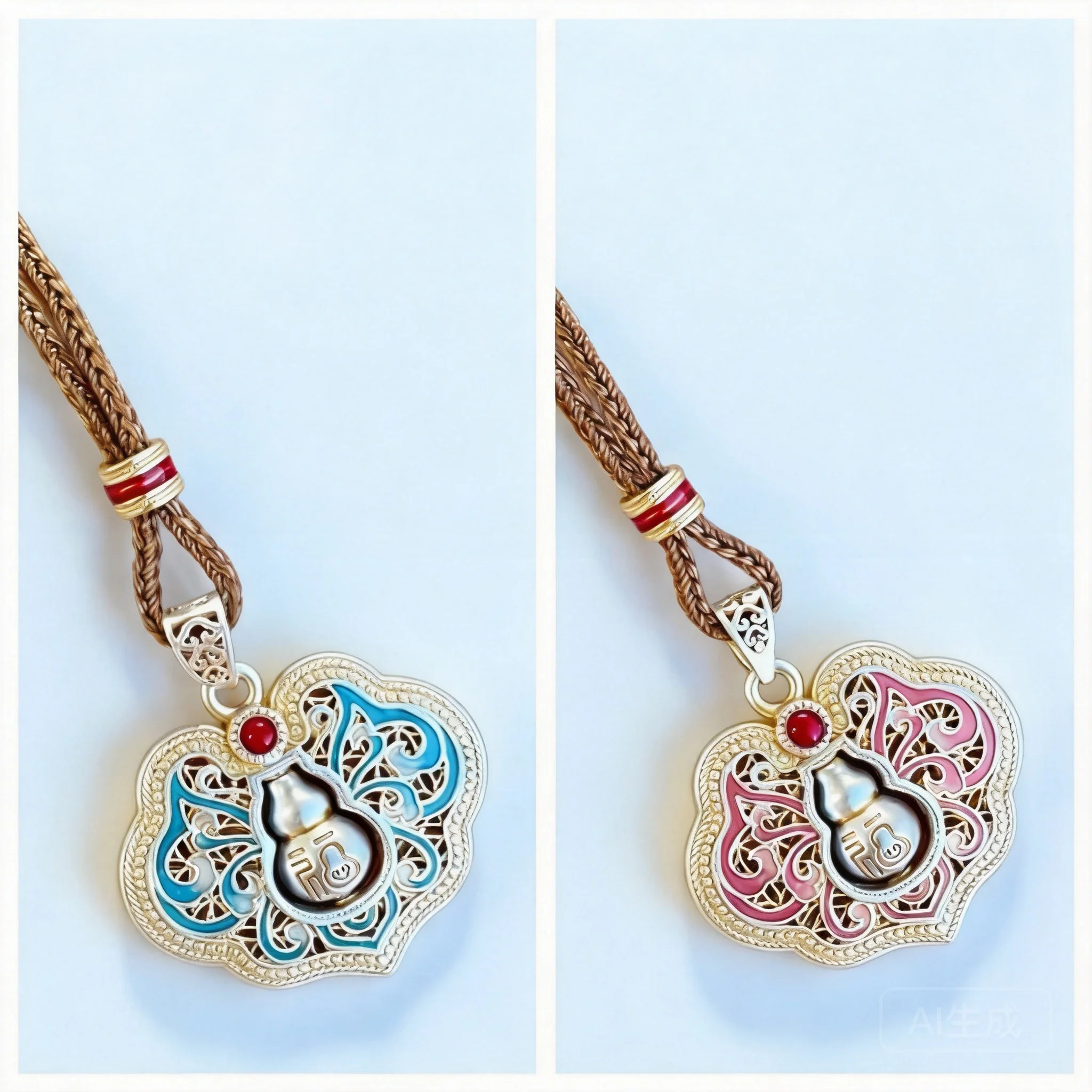 

Chinese Traditional Ethnic Good Luck Fortune Gourd Butterfly Enamel Gold Plated Double Sided Rotatable Pendant Long Necklace For