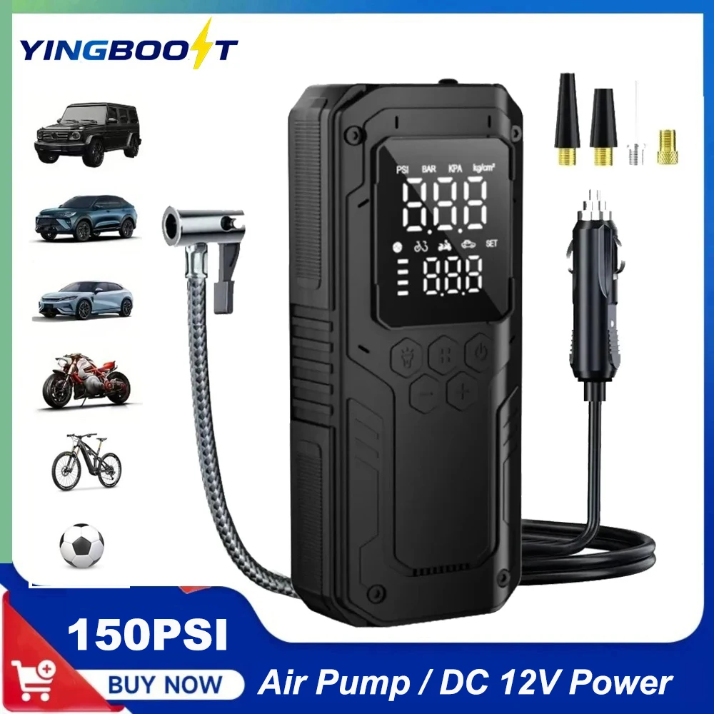 

YINGBOOST 150PSI Car Air Pump Tire Inflator Digital Tire Pressure Tire Pump Air Compressor Power Bank with DC 12V Power Cord