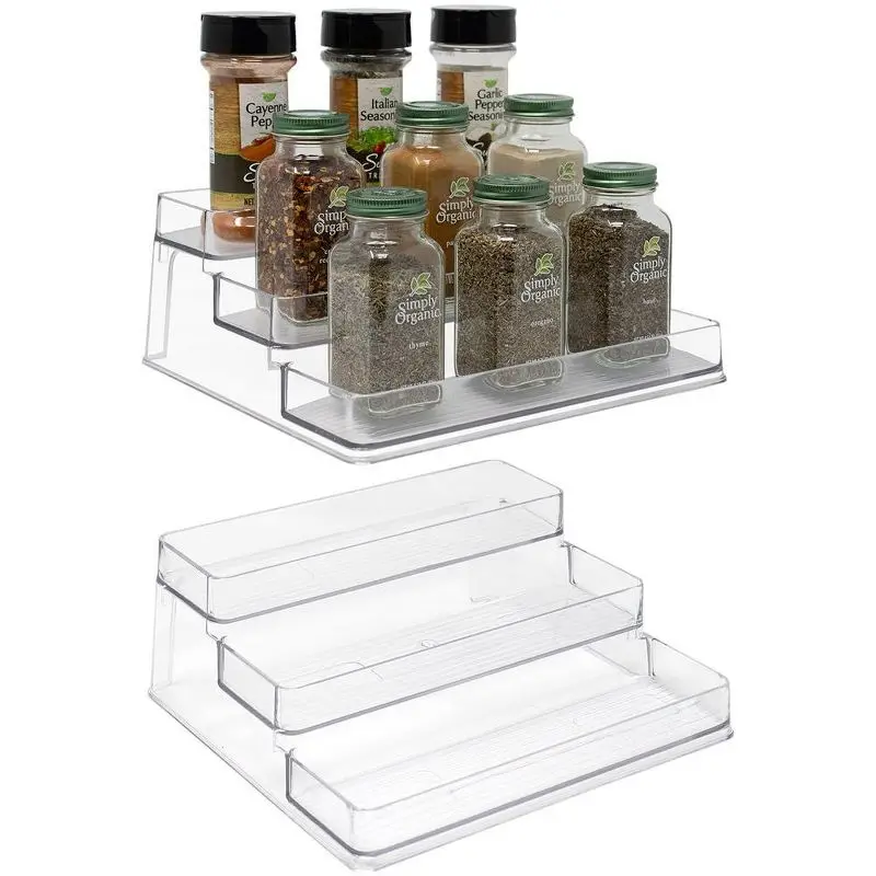 

2 Pack 3-Tier Clear Acrylic Spice Rack Organizer Space Saving Shelf for Cabinet Countertop Pantry Storage Multi Purpose