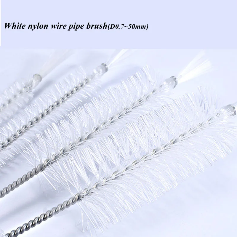 Wire0.3mm~0.4mm White nylon wire pipe brush D0.7~D60mmx200/300mm Electric drill brush head Handheld nylon tube brushes