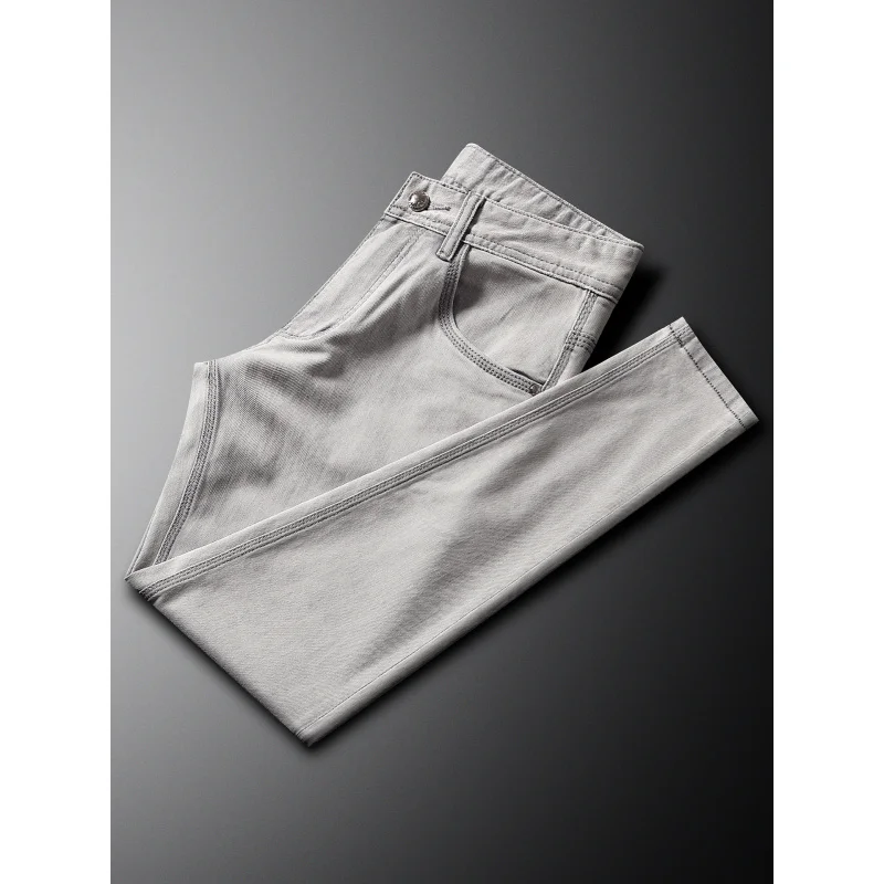 

Роскошная мужская одежда Осенний стиль Белые серые джинсы Мужские элитные модные прямые брюки Простые универсальные слегка эластичные C