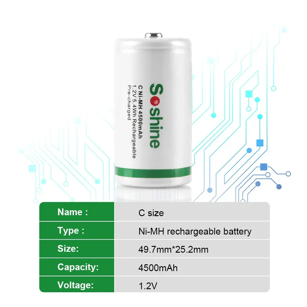 Soshine 4500mAh NiMH Rechargeable Batteries and LCD Ni-MH Li-ion LiFePO4 Charger 1.2V 4500mAh C Size Low Self Discharge Battery