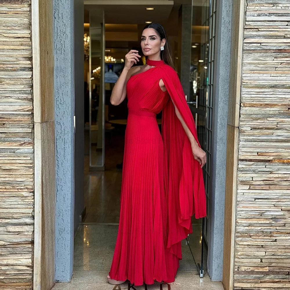 FELICITY-vestido plisado de gasa roja para madre de la novia/novio, traje elegante hasta el tobillo, corte en A, un hombro, para invitados de boda, 2024