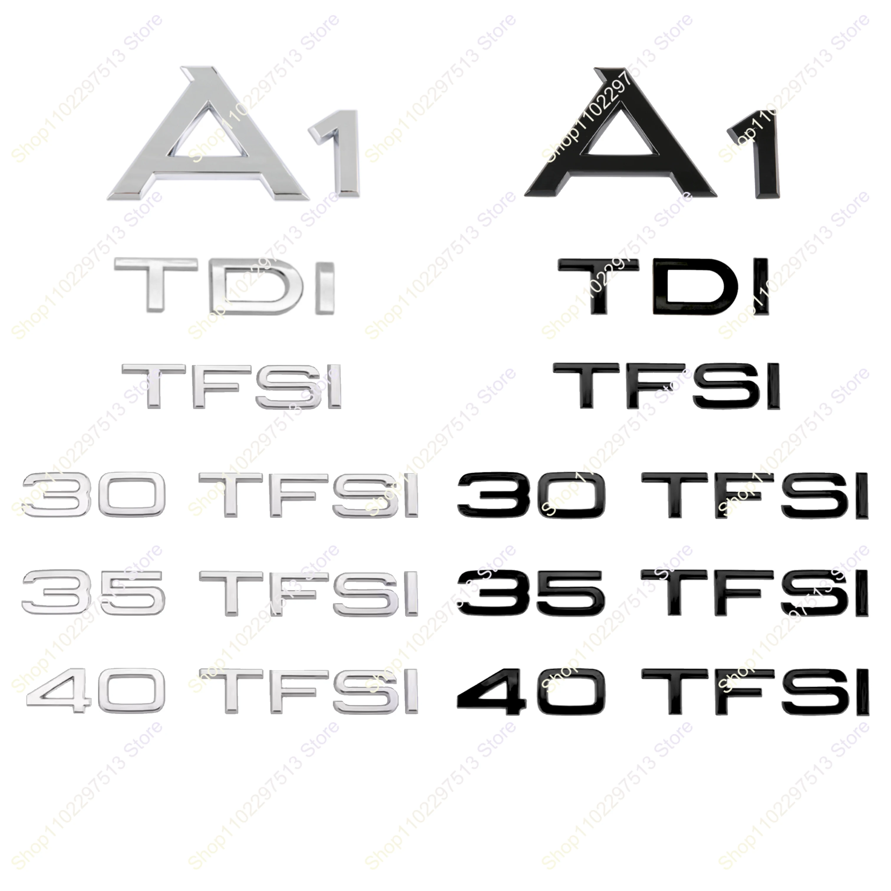 3D глянцевый черный хром 30, 35, 40, эмблема TFSI TDI ABS для багажника автомобиля серии A1, наклейки с именем, обновленные наклейки, наклейки