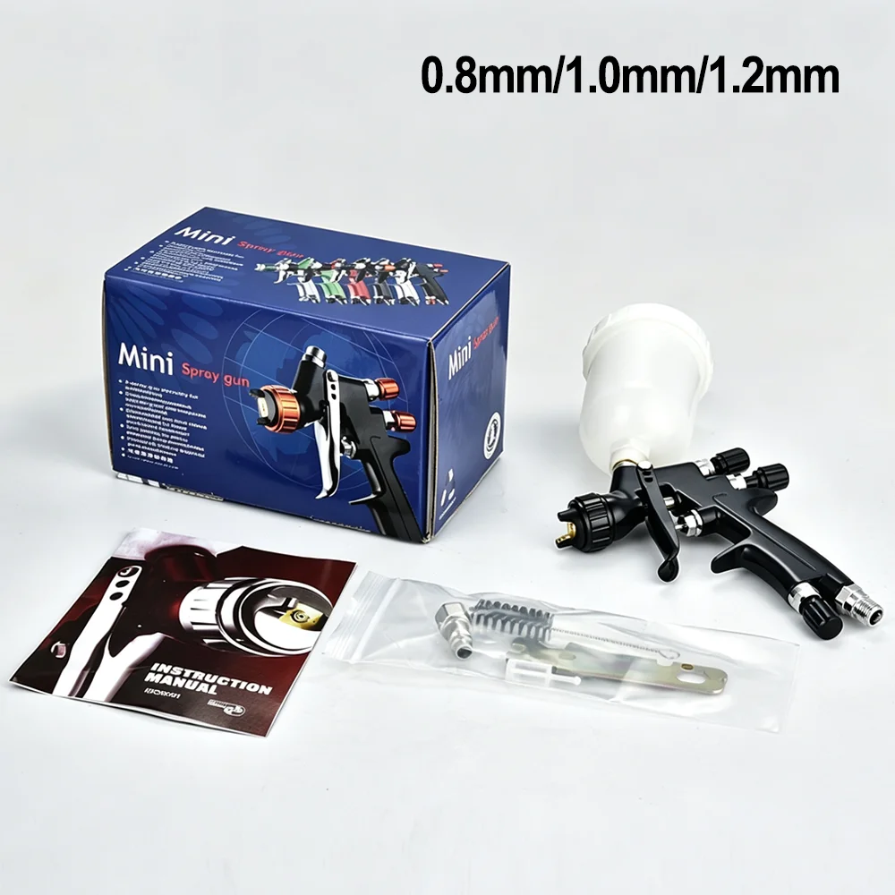 Professional Mini Gravity Feed HVLP Spray Gun, 0.8/1.0/1.2mm Nozzles, Paint Sprayer for Car Restoration, Motorcycle Maintenance