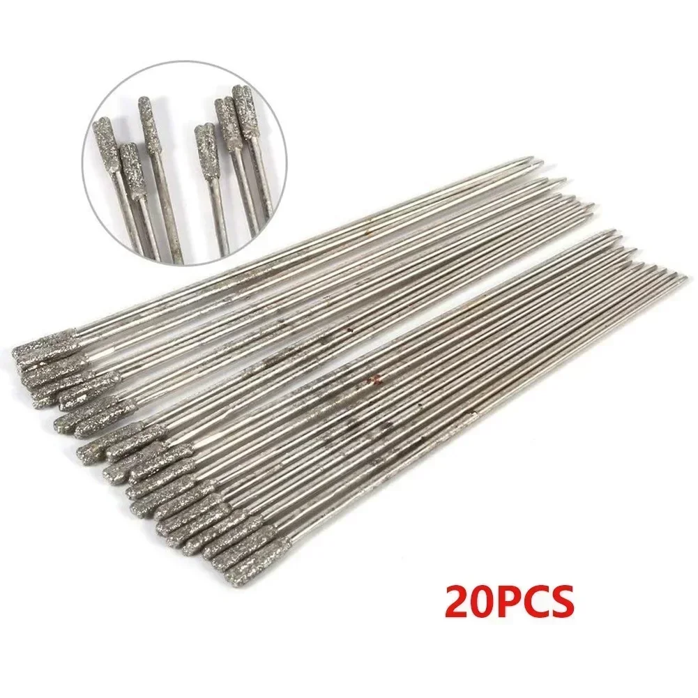 20 piezas Mini brocas de 0,6x1mm, brocas lapidarias recubiertas de diamante, puntas sólidas, aguja para joyería, ágata, uso de taladro de banco pequeño