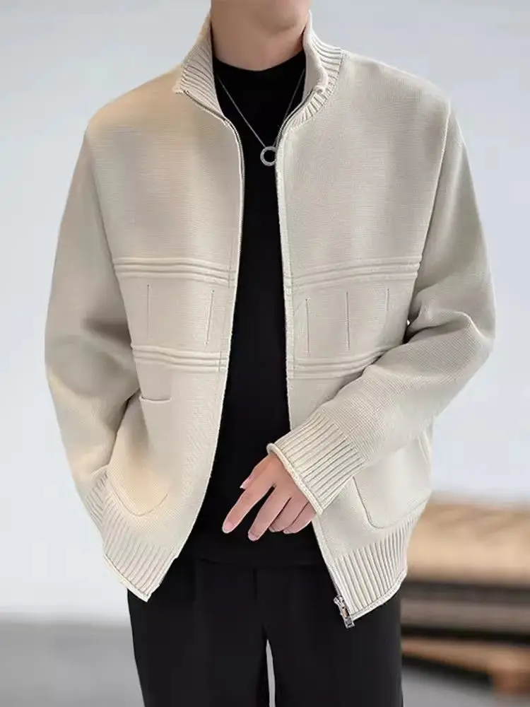 Autumn and Winter Cardigan Knitted Jacket Men's Clothing Simple Loose Casual Stand-up Collar Sweater Tops