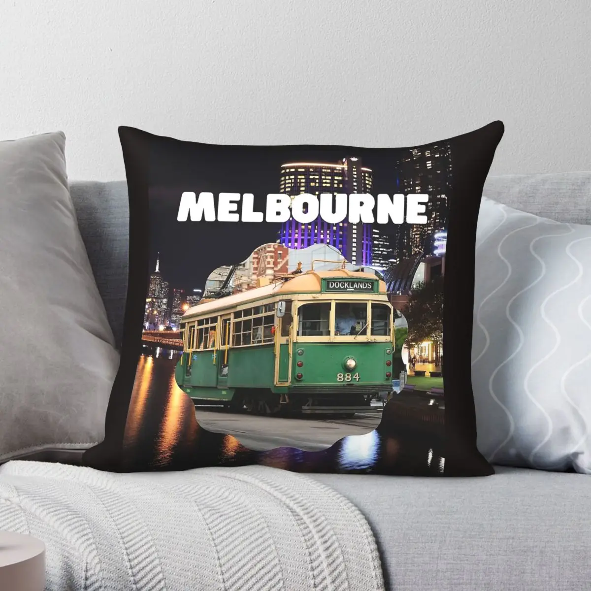 Trams In Melbourne Square Pillowcase Polyester Linen Velvet Pattern Zip Decor Throw Pillow Case Room Cushion Cover 45x45