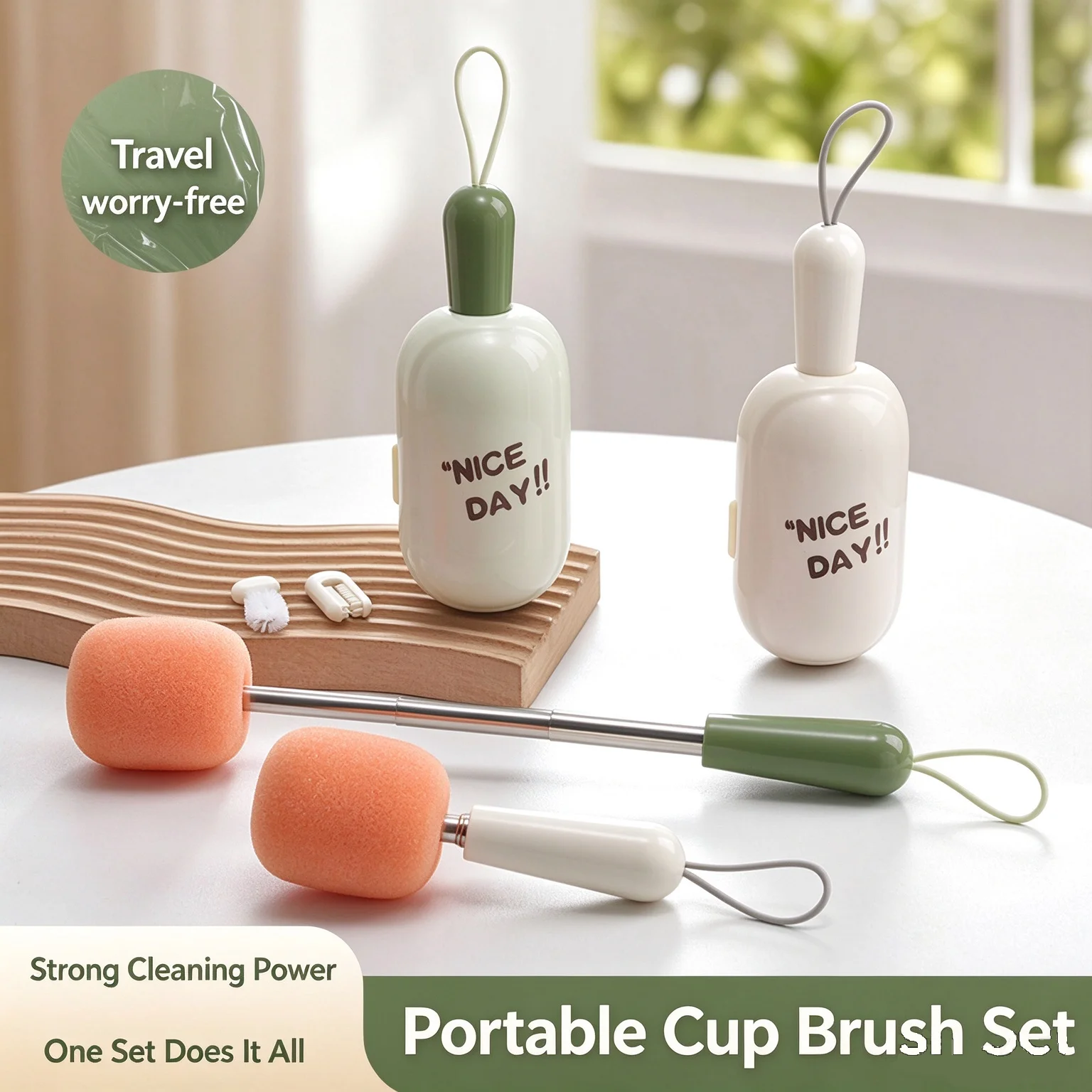 1pcs Adjustable Sponge Cup Brush, Three-in-One for Home and Travel, Portable with Cover and Gap Brush, Easy to Store