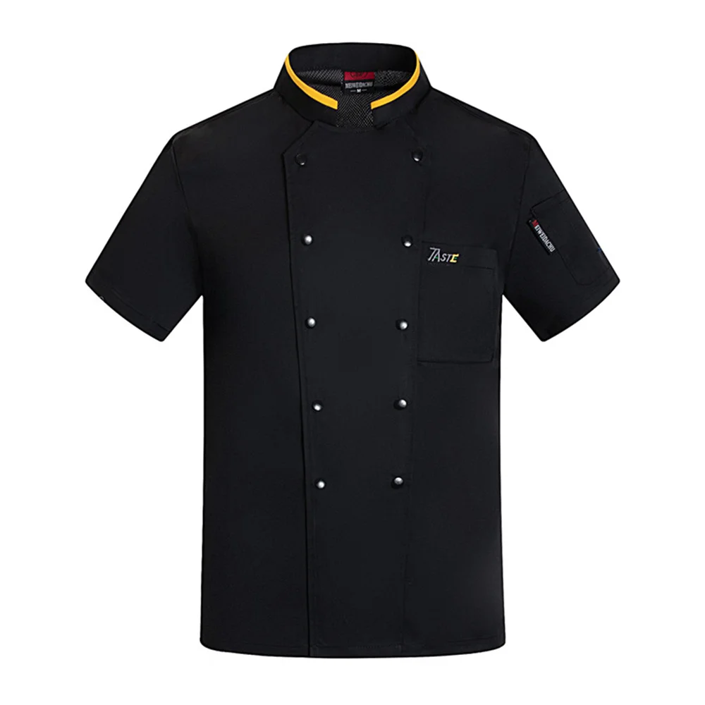 Jaqueta Chef preta masculina e feminina, Brasão Chef de verão, Avental de manga curta, Uniforme Chef Chefe, Restaurante, Hotel, Roupas de cozinha, Mulheres personalizadas