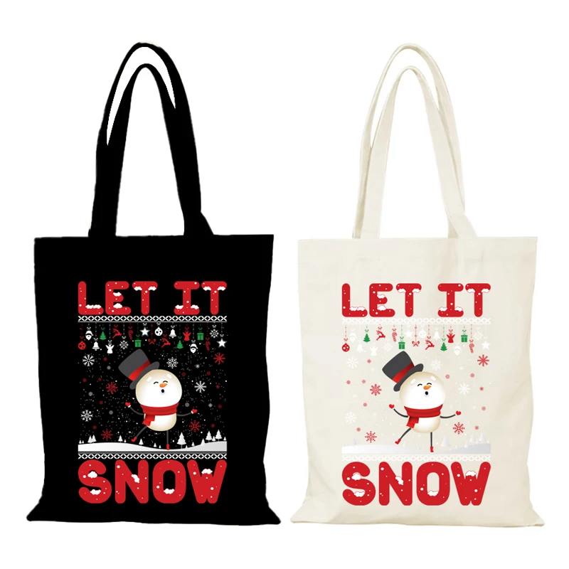 New Year Gift Merry Christmas Canvas Bag Cartoon Cloth Bags Women's Shoulder Bag Handbags Tote Eco Shopper Woman Shopping Lady