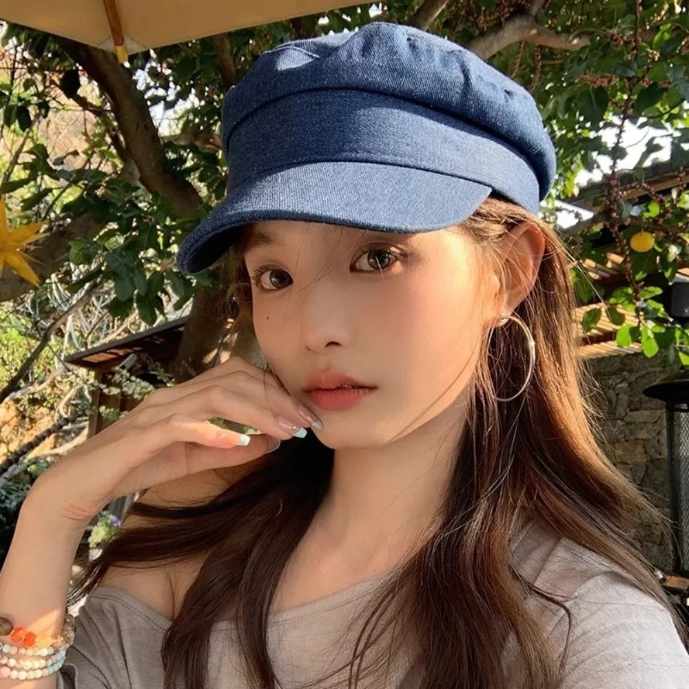 

Retro Vintage Denim Berets Flat Leisure Octagonal Cap Women Newsboy Peaked Hats Ladies