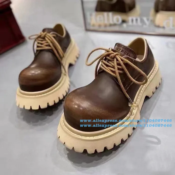 

Thick-Soled Derby Shoes Men's Shoes Lace-Up Leather Casual Shoes Wear-Resistant Trendy Luxury Handmade Shoes Men's Shoes