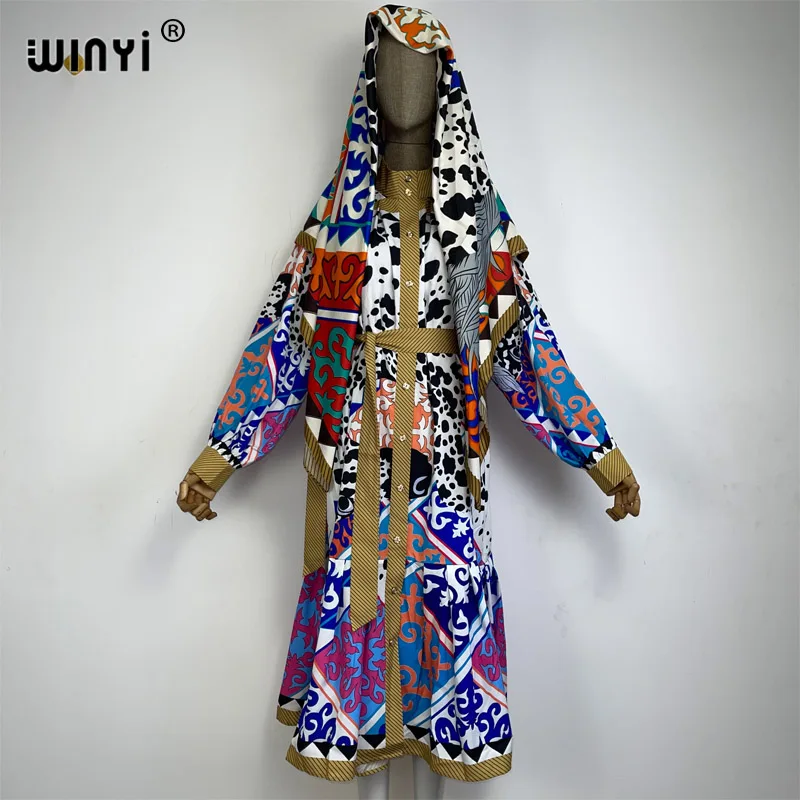Winyi moda quimono impressão casaco manga longa cardigan abaya mulher muçulmana beachwear cobrir boho vestido kaftan abaya dubai luxo