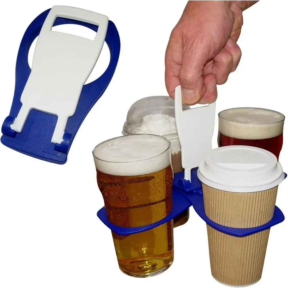 Versatile Plastic Foldable Cup Holder 4-Cups Rotating Carousel Cup Carrier Anti Scalding Drinking Bottle Bracket Bar