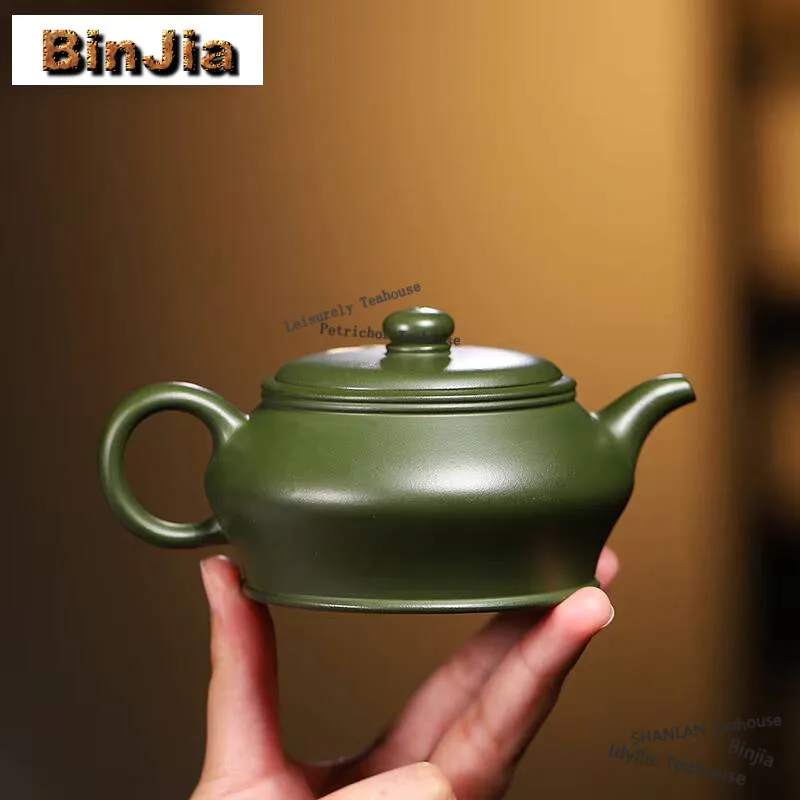 220ml Antique Yixing Purple Clay Teapots Handmade Beauty Colored Drawing Pot Raw Ore Green Mud Kettle Zisha Tea Set Drinkware