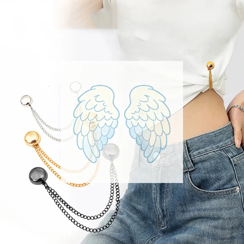 2pcs Multi Function Magnetic Clothing Clip with Chain Metal Button Fastener for Dress Scarf Office Uniform Neat and Tidy Look