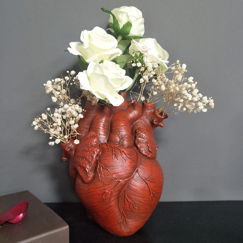 ERMAKOVA Heart Vase Home Desktop Decoration Crafts Resin Home Flower Arrangement Decoration Ornaments Dried Flower Containers