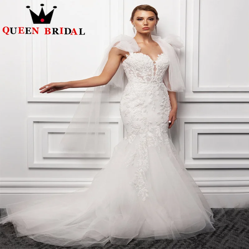 Charming Appliques Lace Beading Wedding Dresses Sweetheart Sleeveless Mermaid Bridal Gowns Robe De Mariée Custom S89Y