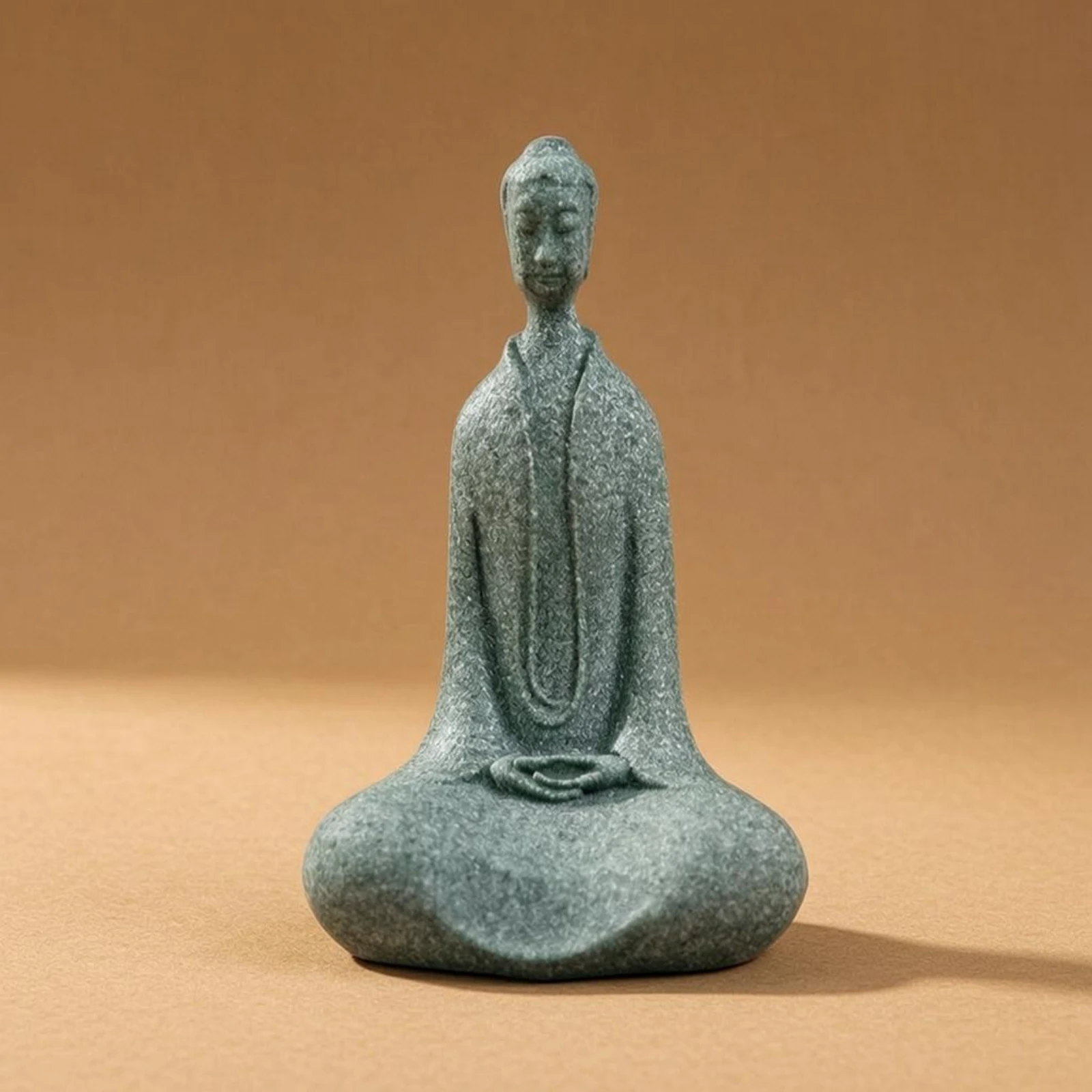 Buddha Figurine Green Sandstone Buddha Statue Tabletop Ornament Zen-Style Home Decor Piece Sculpted Robe for Miniature Landscape