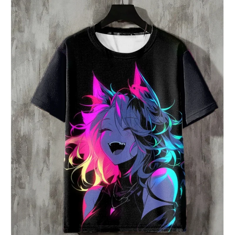 

3D Printed Beautiful Masked Girl T Shirt For Men Colorful Pattern Tees Summer O-Neck Short Sleeve Tops Casual Loose T-shirts